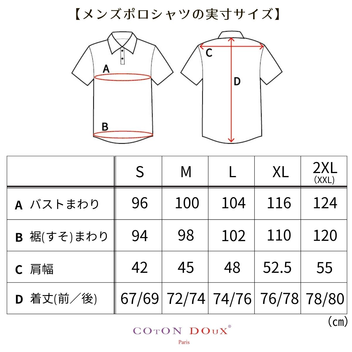 メンズポロシャツサイズガイド