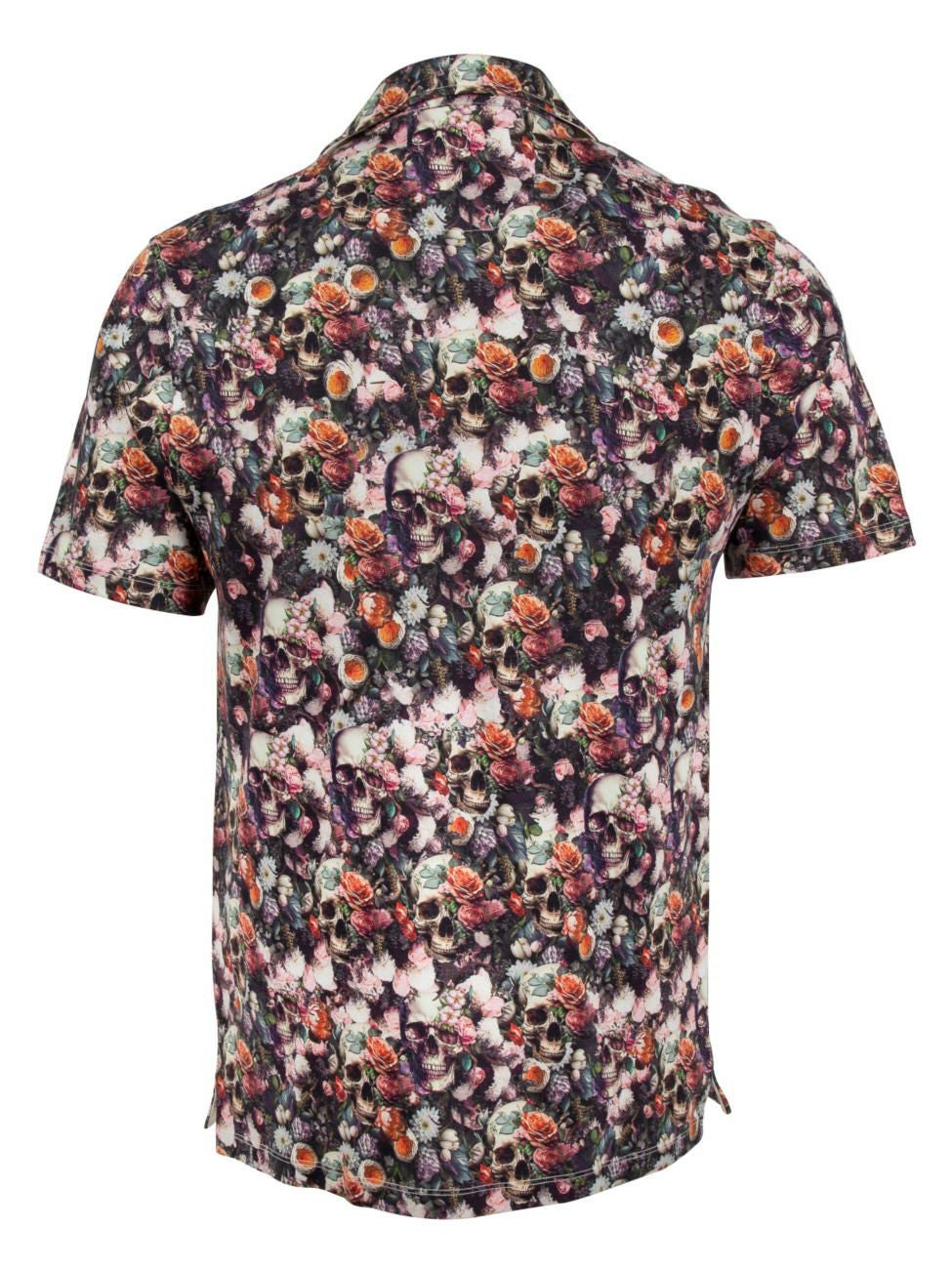 美品　MARK＆LONA 　ゴルフ　スカル花柄 　半袖ポロシャツ　メンズ　L ポロシャツ メンズ 半袖 柄シャツ 花柄 スカル柄 ドクロ 骸骨 ガイコツ