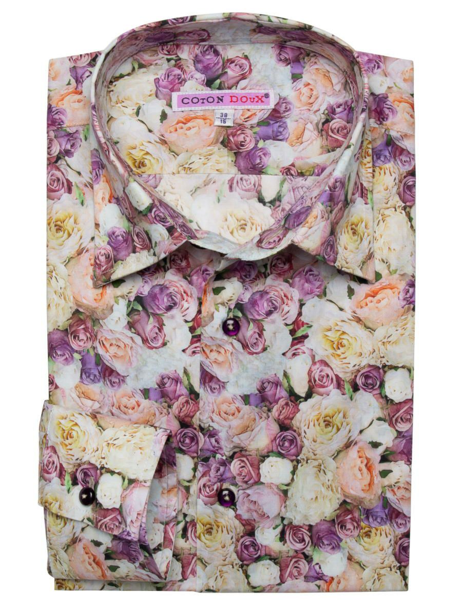 メンズ シャツ 長袖 花柄シャツ 薔薇柄 バラ柄 プリント デザイン