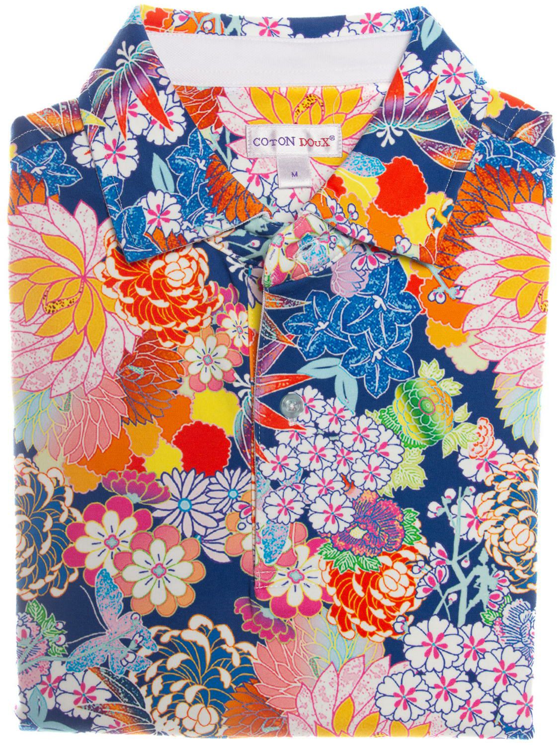 ポロシャツ メンズ 半袖 柄シャツ 花柄 日本の花 フラワー 派手 タウン
