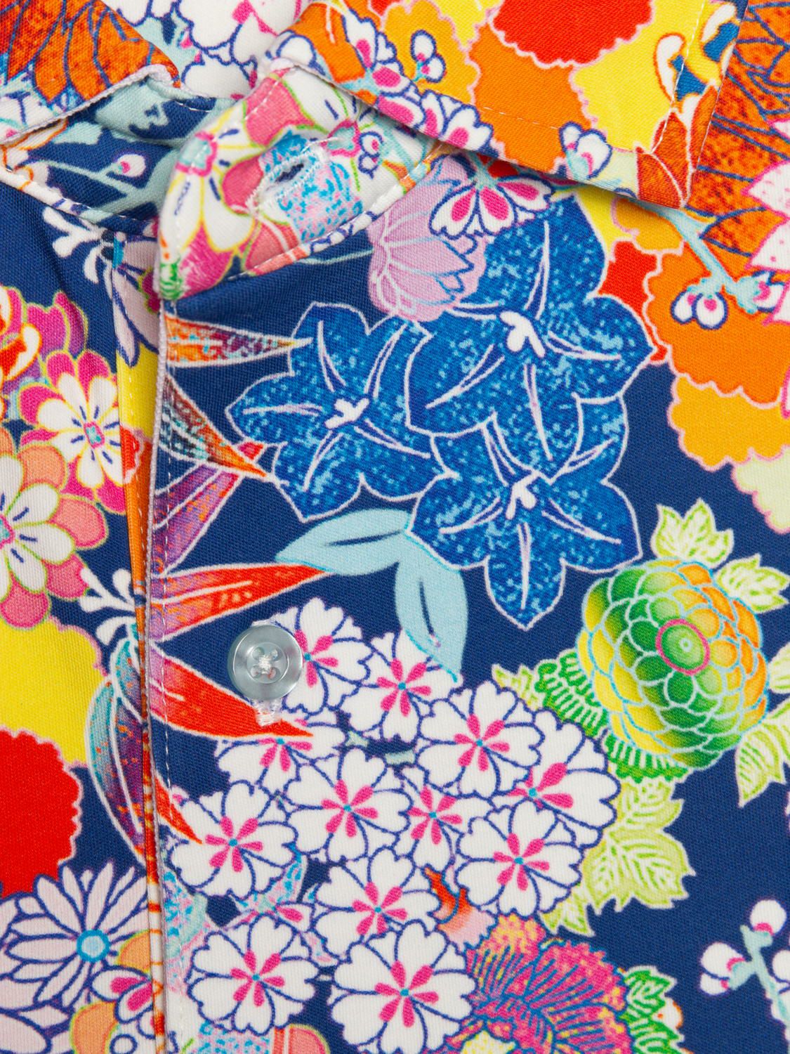 ポロシャツ メンズ 半袖 柄シャツ 花柄 日本の花 フラワー 派手 タウン