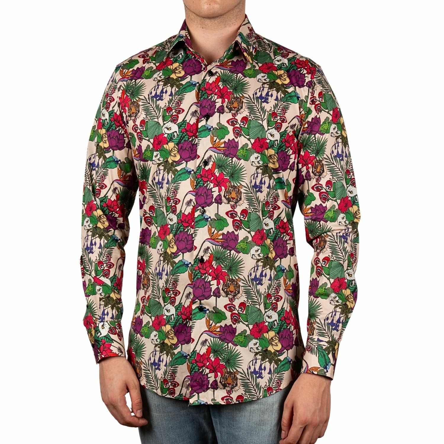 メンズ シャツ 花柄 柄シャツ メンズ 長袖 フランス カジュアルシャツ