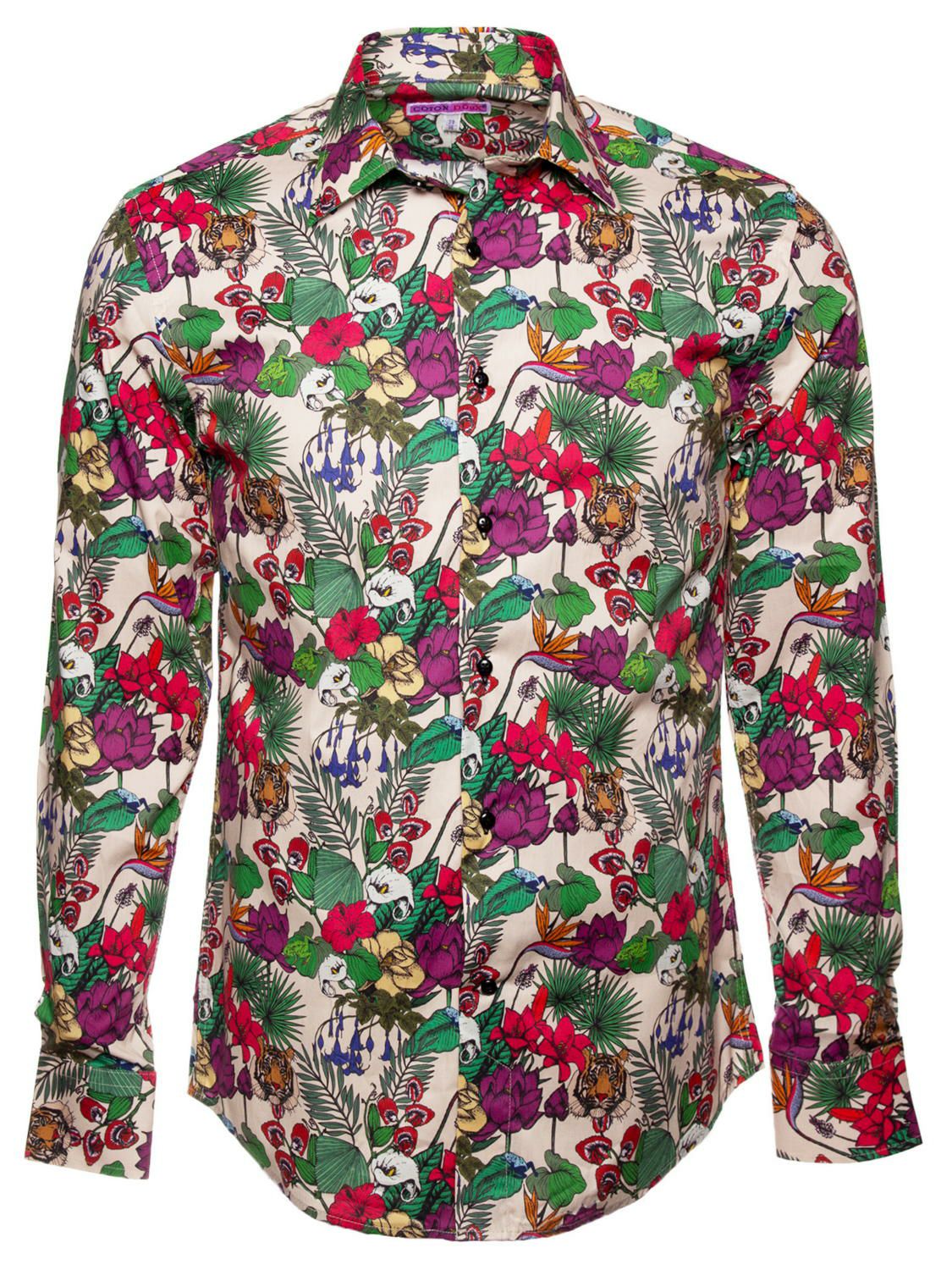 メンズ シャツ 花柄 柄シャツ メンズ 長袖 フランス カジュアルシャツ
